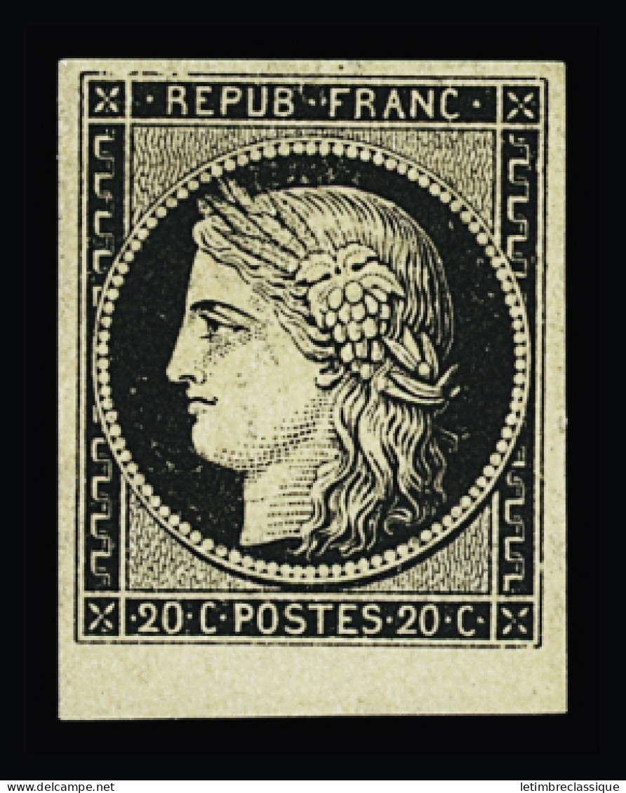 Obl N°3 20c Noir Sur Jaune, Neuf, Bdf, TTB - 1849-1850 Cérès