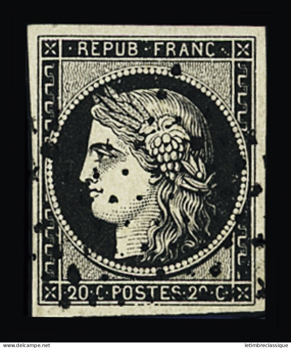 Obl N°3a 20c Noir Sur Blanc, TTB Margé, Obl. "Etoile De Paris", TTB - 1849-1850 Ceres
