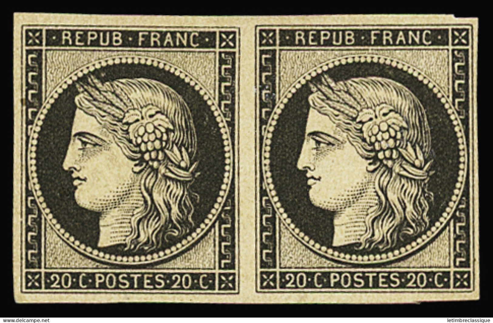 * N°3f 20c Noir, Réimpression De 1862, En Paire, TB - 1849-1850 Cérès