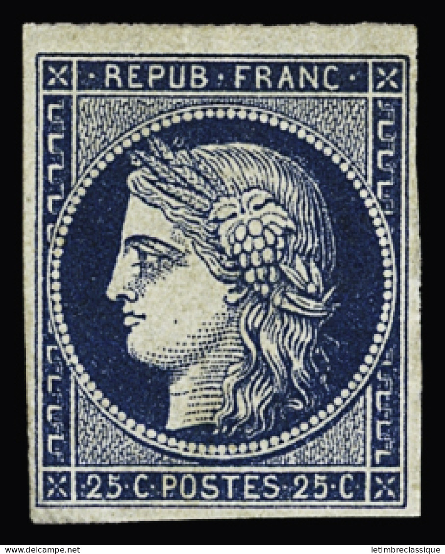 * N°4a 25c Bleu Foncé, Neuf Avec Trace De Charnière, TB. Cert. JF.Brun - 1849-1850 Cérès