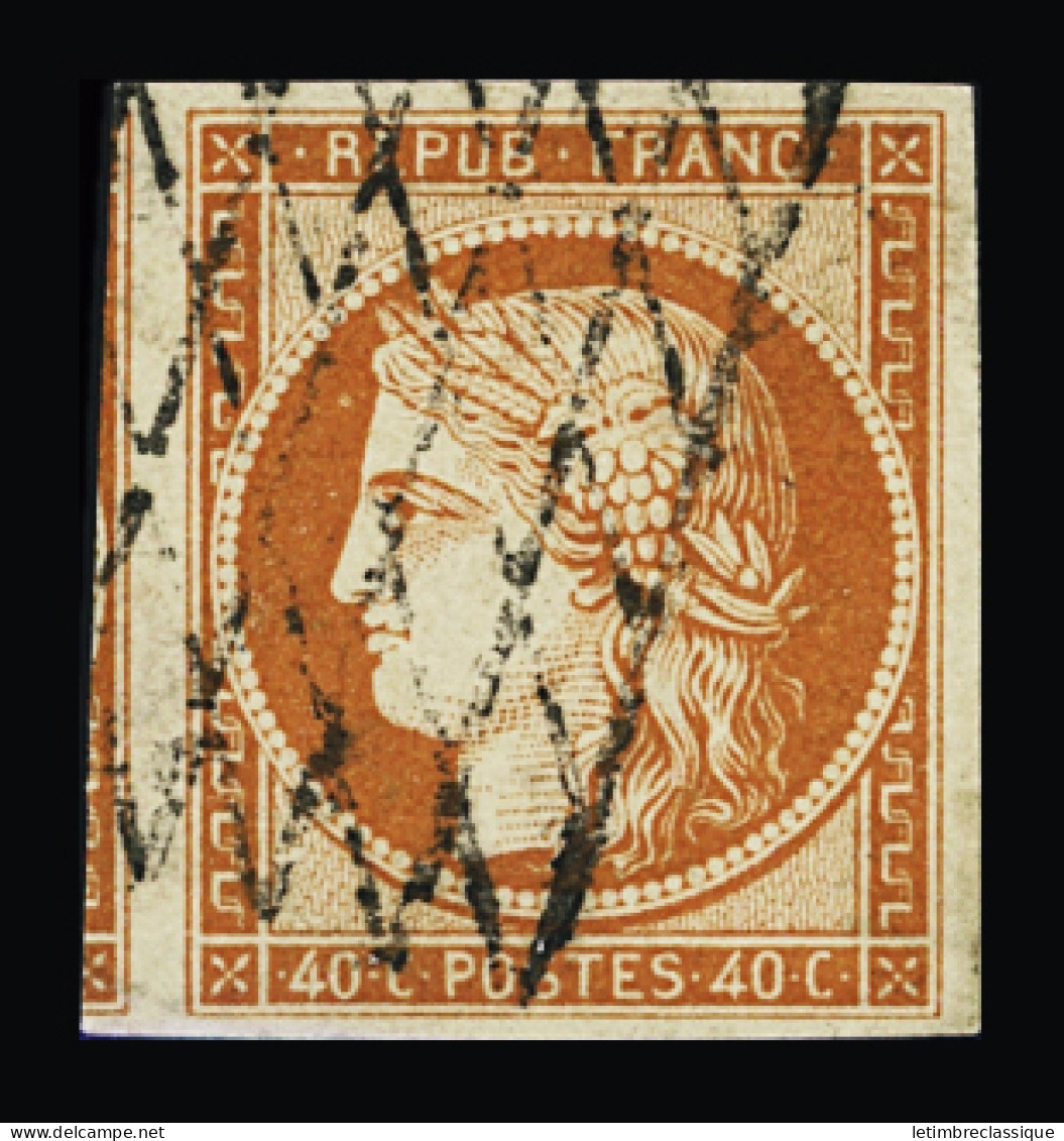 Obl N°5 40c Orange, Obl. Gille Sans Fin, Infime Pelurage En Marge, Un Voisin, TB, Certificat - 1849-1850 Cérès