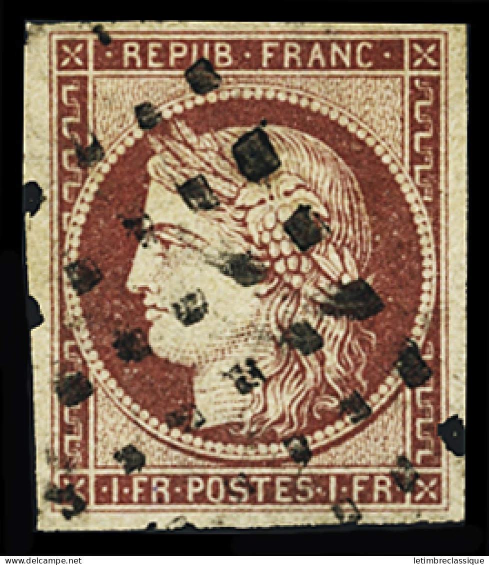 Obl N°6 1f Carmin, Obl. Gros Points, TB. Signé Scheller, A. Brun - 1849-1850 Cérès