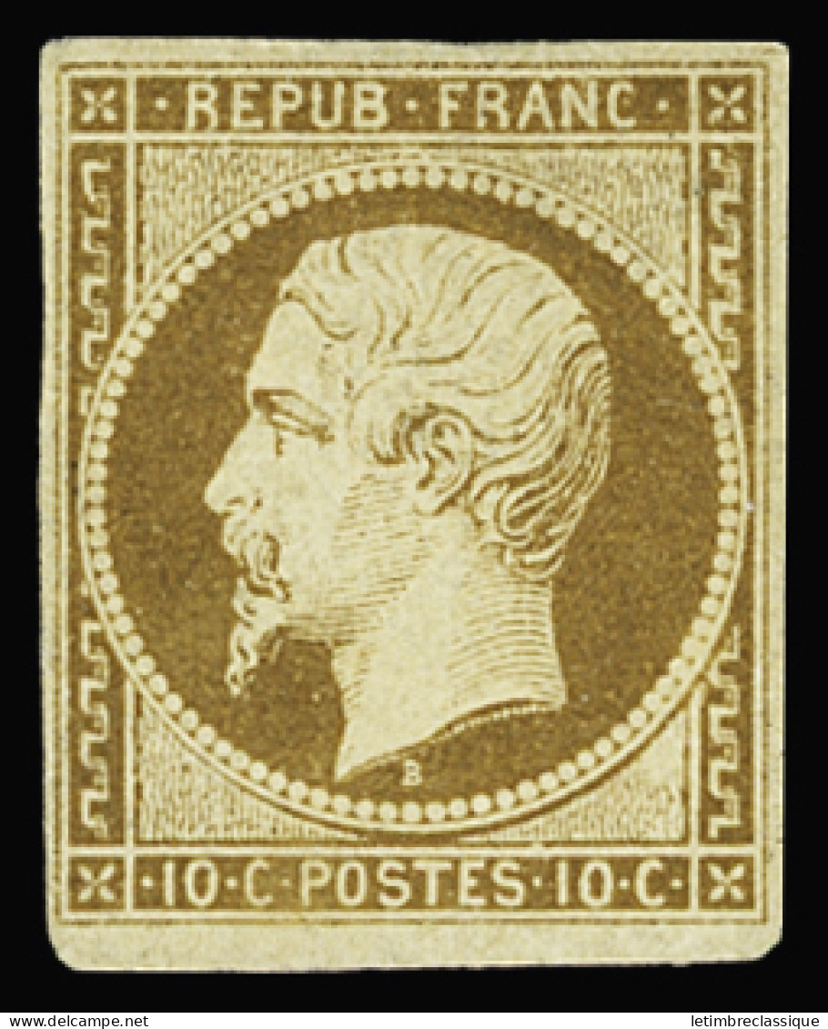 Obl N°9a 10 Bistre-brun, Bien Margé, Neuf Sans Gomme, TB, Très Rare. Cert. Scheller - 1852 Louis-Napoléon