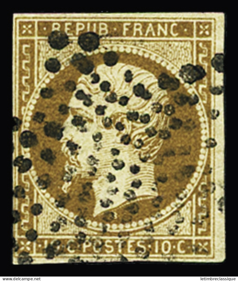 Obl N° 9d 10c Bistre-brun Foncé Obl. étoile Pleine Du Bureau Central De Paris, Superbe Nuance, TB, R. Signé A.Brun - 1852 Louis-Napoléon