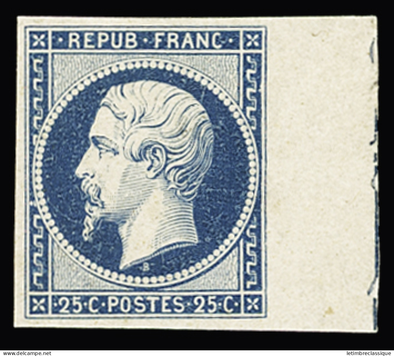 Essai N°10 25c Bleu ESSAI Dans La Couleur Avec Filet D'encadrement Sur Grand Bord De Feuille, Papier Carton, TB, RR. Déb - 1852 Louis-Napoleon