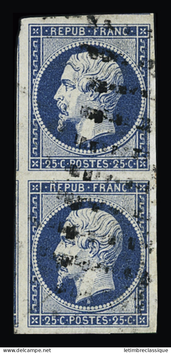 Obl N°10 25c Bleu En Paire Verticale, Obl. Gros Points, Trois Voisins, TB. Signé Calves - 1852 Louis-Napoléon