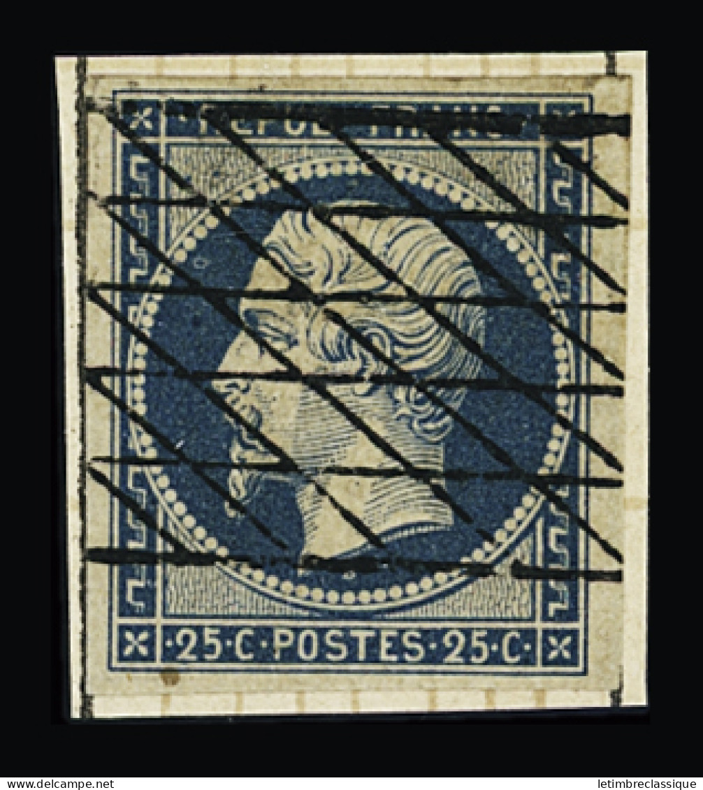 Obl N°10 25 C Bleu, Obl. Grille Sans Fin Sur Petit Fragment, TTB - 1852 Louis-Napoléon