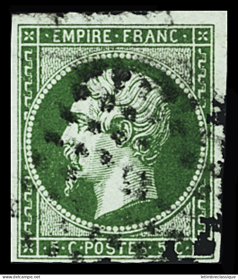 Obl N°12b  5c Vert Foncé, Obl. Losange, TB. Signé Scheller, JF. Brun - 1853-1860 Napoléon III.
