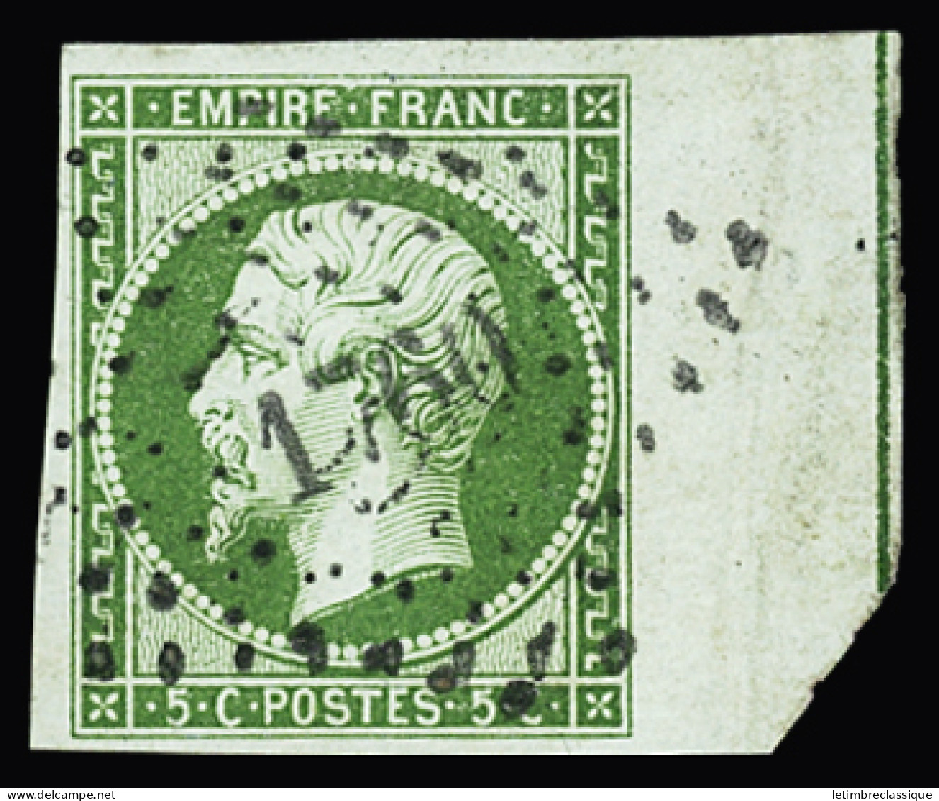 Obl N°12d 5c Vert, Bdf Avec Filet D'encadrement, Obl. PC 1760 De Lorgues (Var), TB, R. Cert. JF.Brun - 1853-1860 Napoleon III