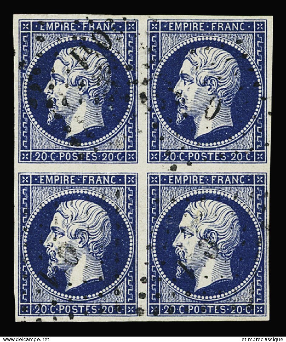 Bloc De 4,obl N°14Aa 20c Bleu Foncé En Bloc De 4, Obl. PC 3041 (Saint-Denis, Seine), TB - 1853-1860 Napoleon III