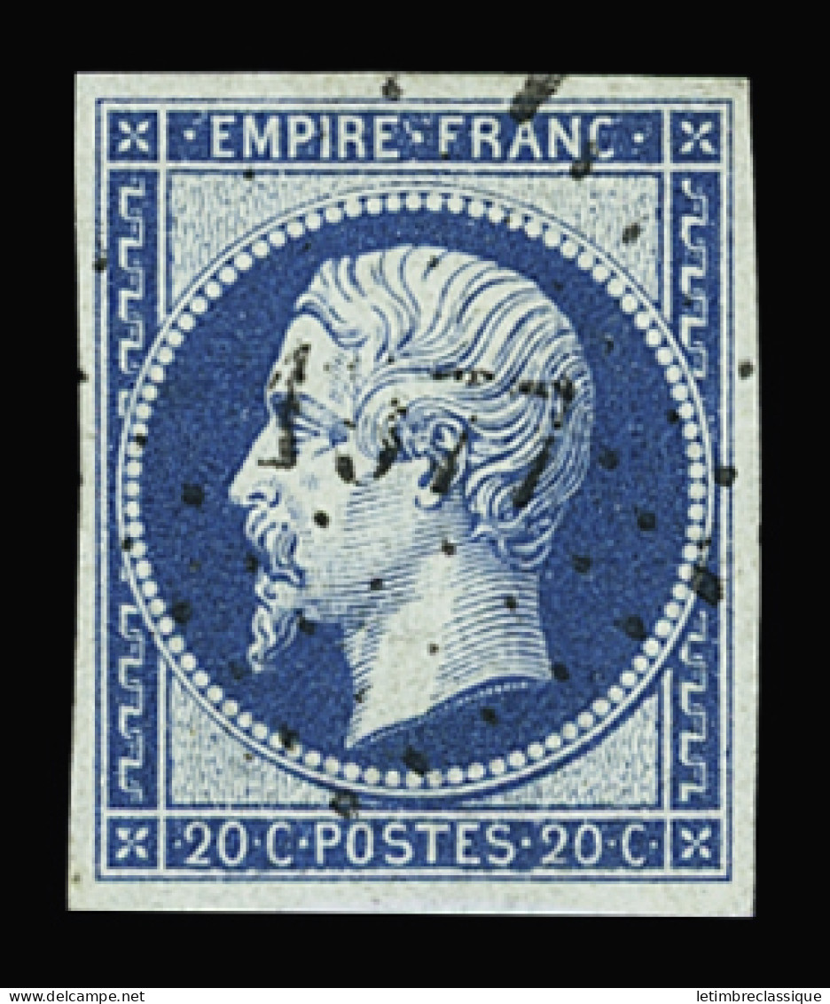 Obl N°14Ad 20c Bleu Foncé Sur Vert, Obl. PC 1577 (Joigny, Yonne), Superbe. Signé Calves - 1853-1860 Napoléon III.