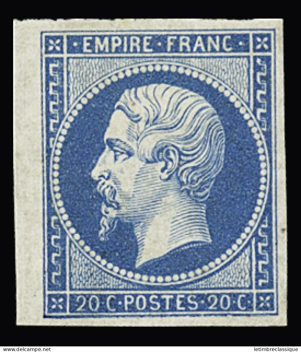 * N°14B 20c Bleu, Belles Marges, Petit Bdf, Neuf Avec Trace De Charnière, TB. Signé Scheller, JF.Brun - 1853-1860 Napoléon III