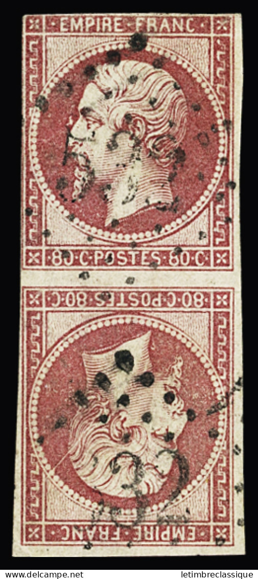 Tête-bêche,obl N°17Bc 80c Rose En Paire Tête-bêche, Obl. GC 532 (Bordeaux), Au Filet, B. Signé Calves - 1853-1860 Napoleon III