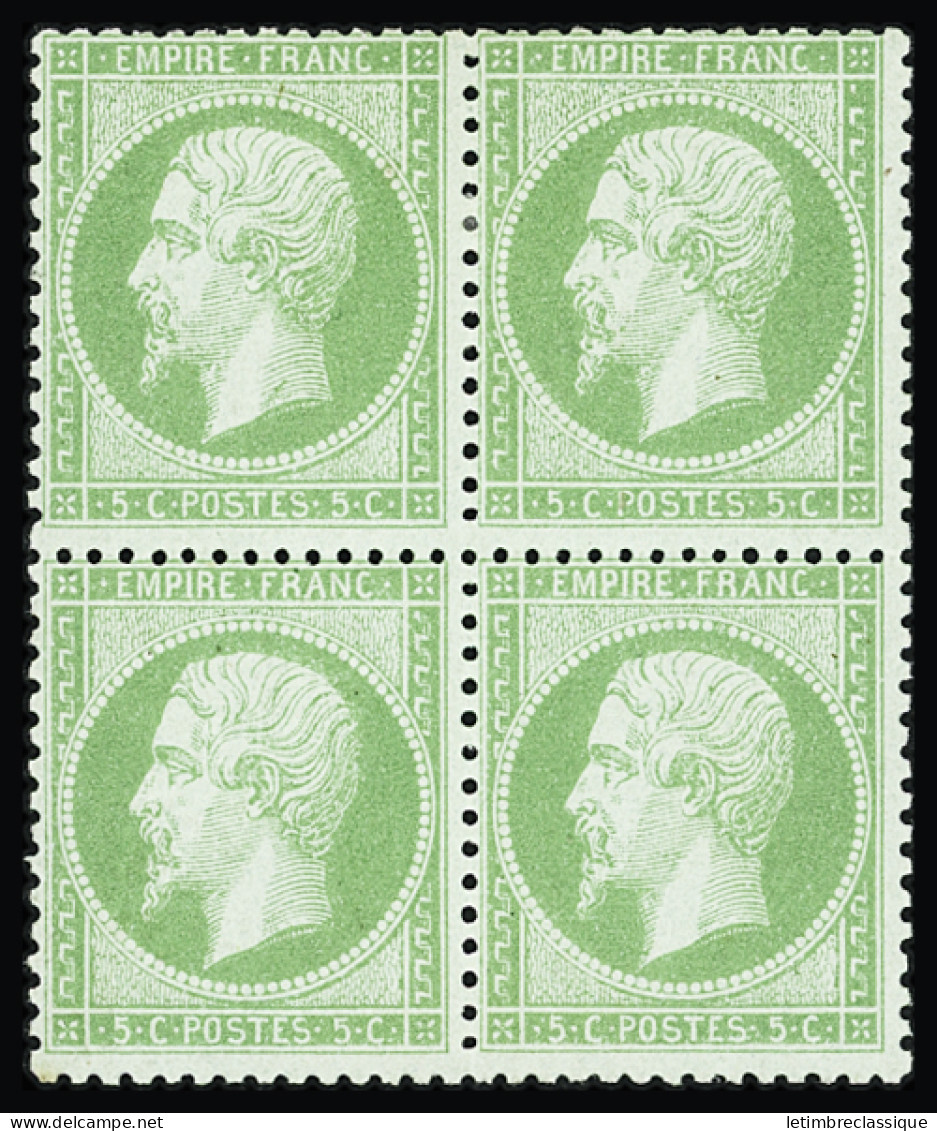 Bloc De 4,* N°20 5c Vert En Bloc De 4, Neuf *, Très Frais, TB - 1862 Napoléon III