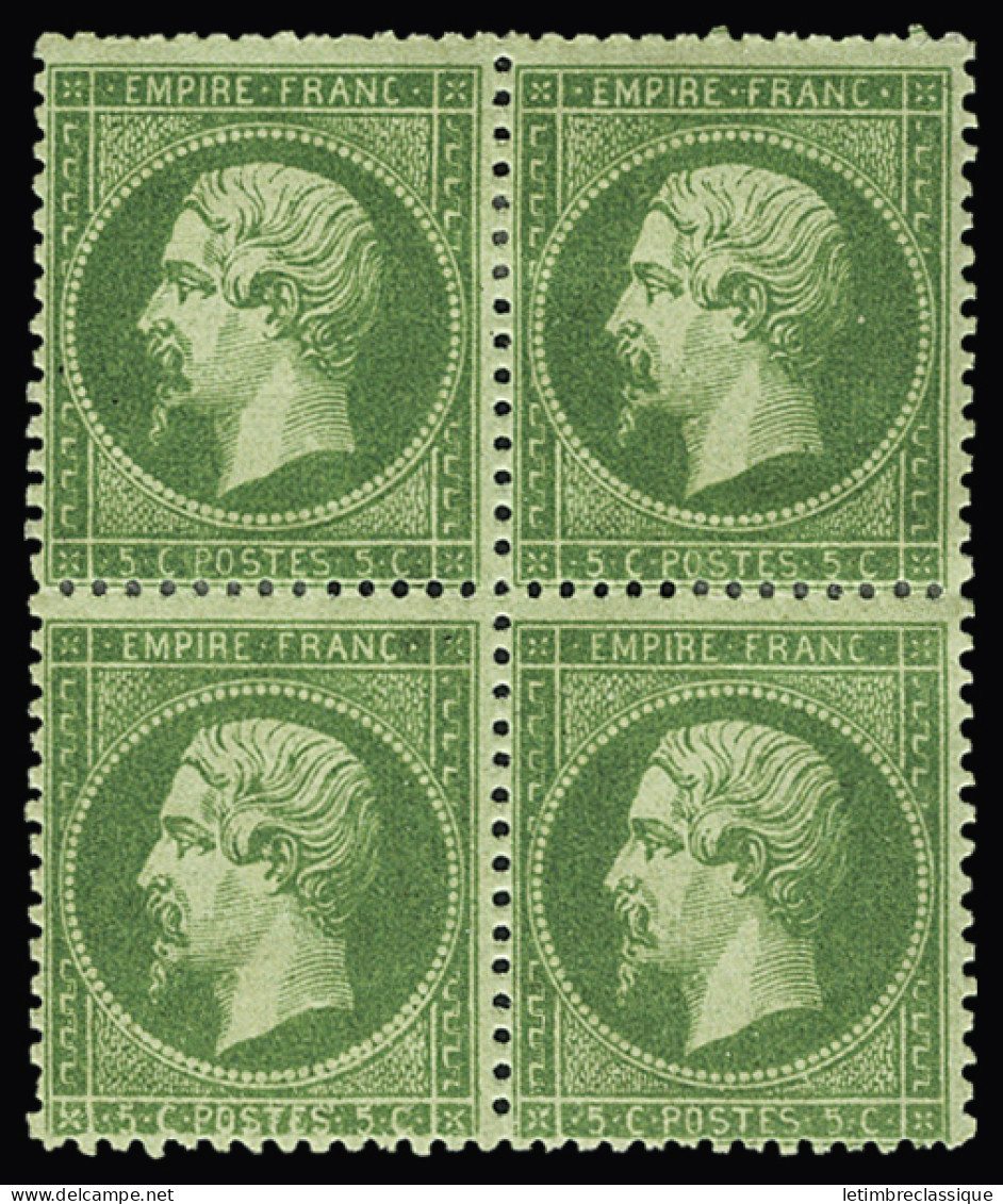 Bloc De 4,* N°20a 5c Vert, En Bloc De 4, Très Frais, TB. Signé JF.Brun - 1862 Napoléon III