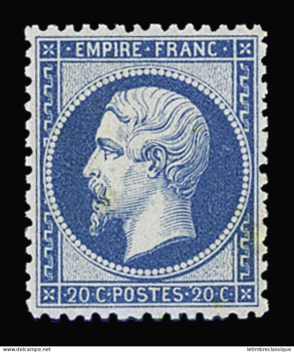 * N°22 20c Bleu, Neuf **, Deux Petites Taches De Rouille, Plis De Gomme, B/TB. Signé Calves - 1862 Napoléon III.