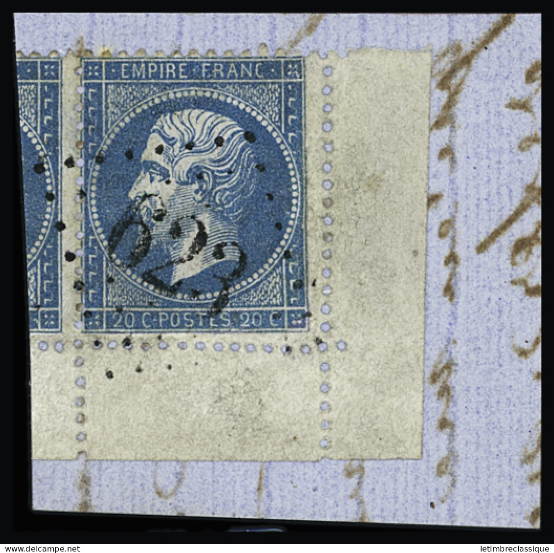 Obl N°22 20 C. Bleu, Obl. GC 623 (Briare, Loiret), Superbe Cdf Sur Petit Fragment,  TTB - 1862 Napoléon III