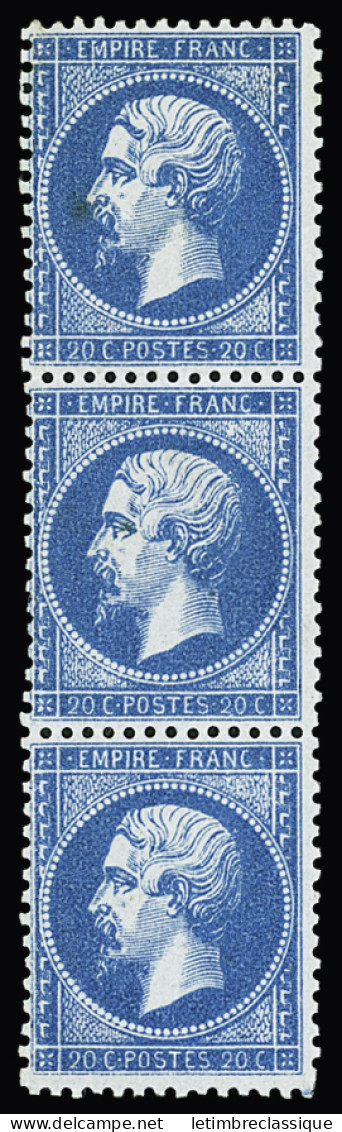 **,* N°22a 20c Bleu Foncé En Bande De 3, Neuf ** (1 Ex. *), TB, Les 3 Signés Calves (cote *) - 1862 Napoléon III.