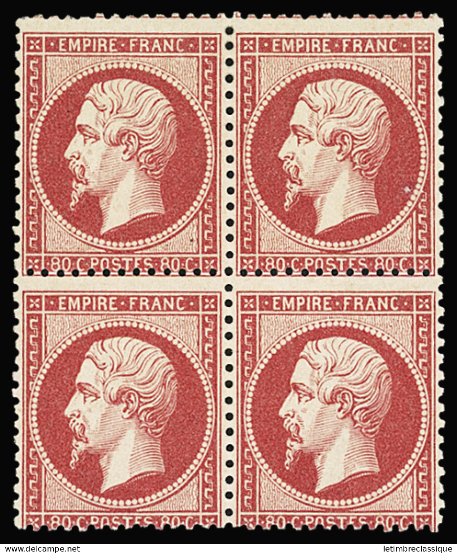 Bloc De 4,**,* N°24c 80c Rose Clair En Bloc De 4 Neuf * (paire Du Bas **), B/TB, R. Signé Baudot, Roumet (cote Neuf *) - 1862 Napoléon III