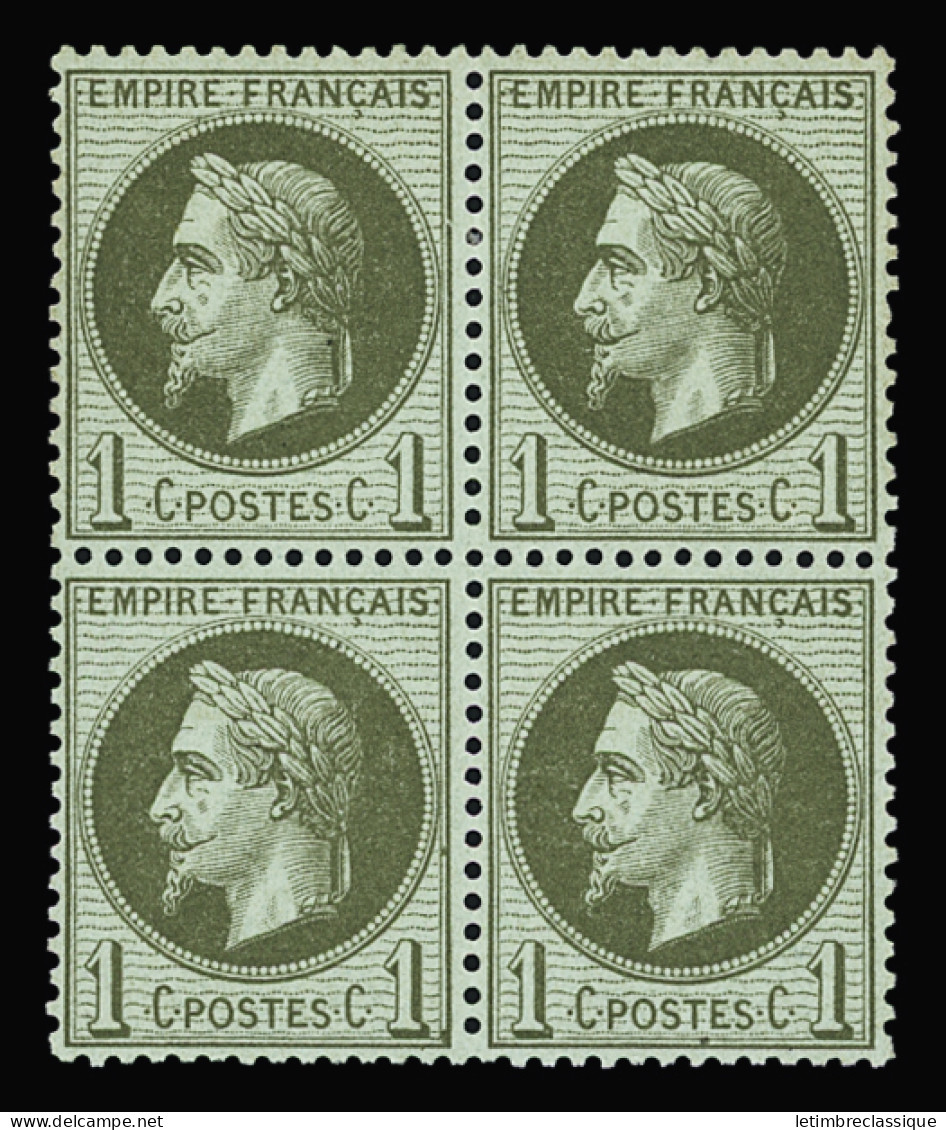 Bloc De 4,**,* N°25 1c Vert-bronze En Bloc De 4, Bon Centrage, Paire Du Bas Neuve **, TB (cote *) - 1863-1870 Napoleon III With Laurels