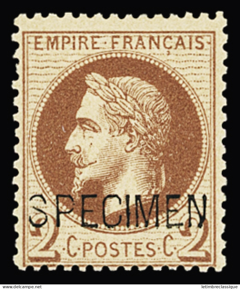 **,* N°25e 1c Vert Bronze Surchargé SPECIMEN, Bdf, **, N°26Bc 2c Rouge-brun Clair Surchargé SPECIMEN, Neuf *, TB - 1863-1870 Napoleon III With Laurels