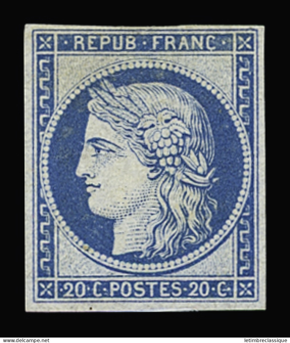 * N°37f 20 C. Bleu, Réimpression Granet, Non Dentelé, Neuf *, TB.Signé Calves - 1870 Beleg Van Parijs