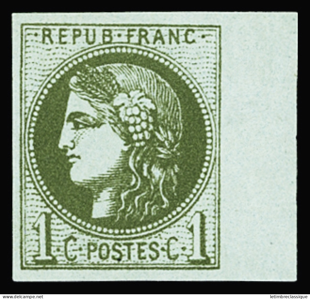 Obl N°39B 1c. Olive, Neuf Sans Gomme Avec Bdf, TB - 1870 Ausgabe Bordeaux