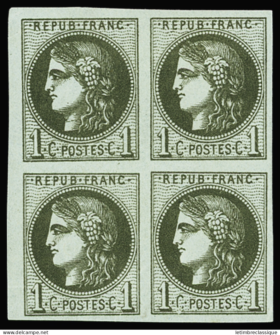 Bloc De 4,**,* N°39C 1c. Olive, En Bloc De 4, Neuf Dont 2 Ex. **, TB - 1870 Bordeaux Printing