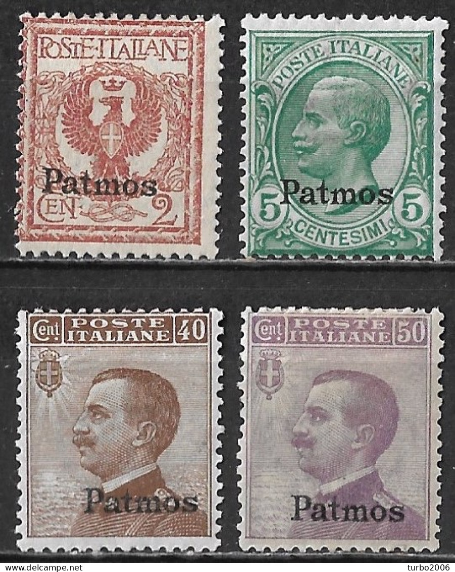 DODECANESE 1912 Italian Stamps With Black Overprint PATMOS 4 Values From The Set Vl. 1-2-6-7 MH - Dodecaneso