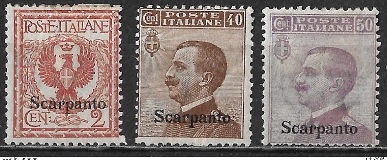 DODECANESE 1912 Italian Stamps With Black Overprint SCARPANTO 3 Values From The Set Vl. 1-6-7 MH - Dodecanese