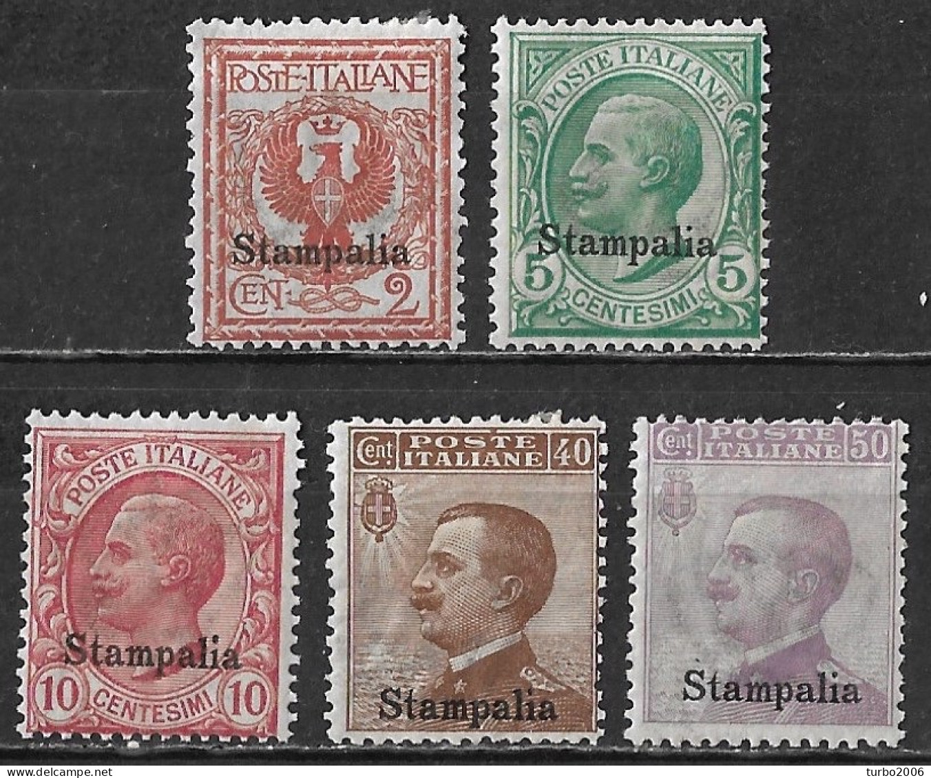 DODECANESE 1912 Italian Stamps With Black Overprint STAMPALIA 5 Values From The Set Vl. 1/3-6-7 MH - Dodécanèse