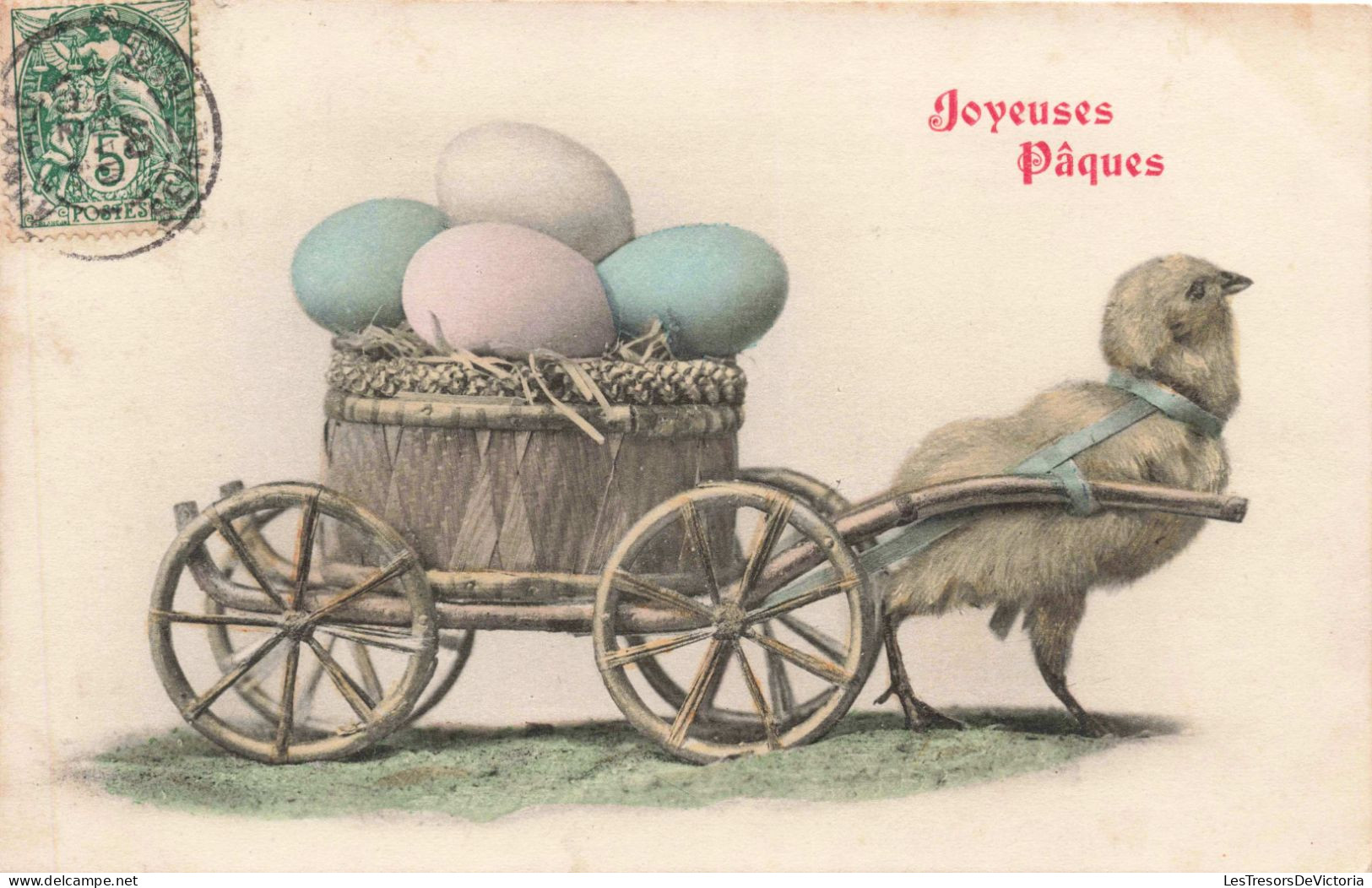 FÊTES ET VOEUX - Joyeuses Pâques - Poussin Tirant Une Charette - Colorisé - Carte Postale Ancienne - Pâques