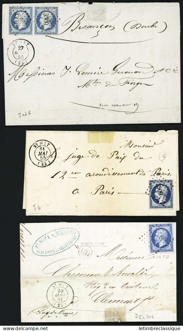 Lettre Saint Wit - 3 Lettres Dont 1 Paire Du N°14 OBL PC 3809 + CAD Type 15. TB - 1849-1876: Klassieke Periode