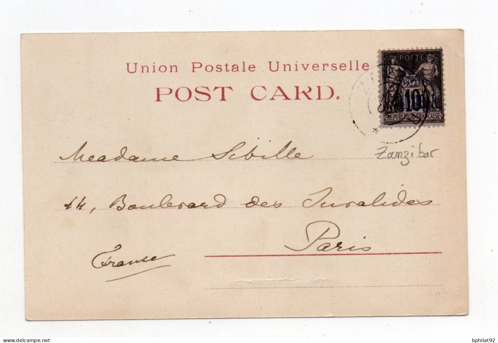 !!! CACHET DE ZANZIBAR DE 1902 SUR CPA D'ADEN POUR PARIS - Storia Postale