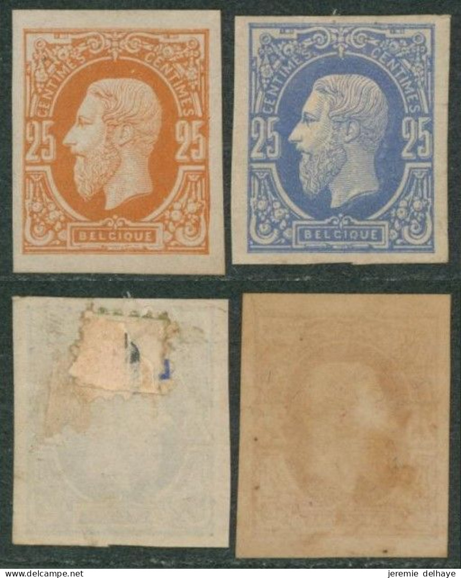 Essai - épreuve De La Planche (émission 1869) Sur Papier Blanc 25C Bleu Et Orange / Brun (STES1673, 1678) - Proeven & Herdruk