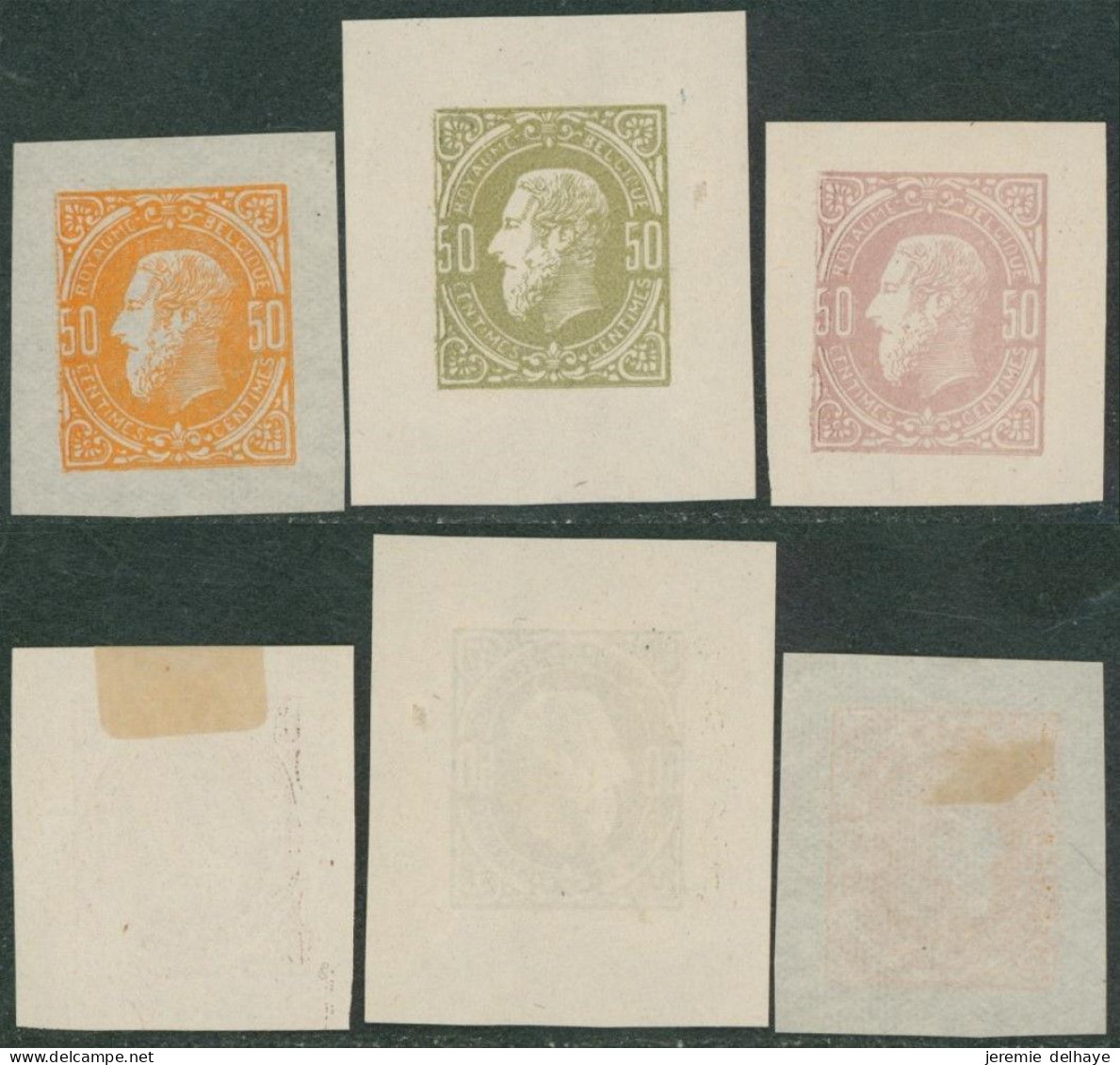 Réimpression De La Planche (émission 1869) Sur Papier Blanc 50C (sans Mot ESSAI Au Verso) En 3 Coloris. - Proofs & Reprints