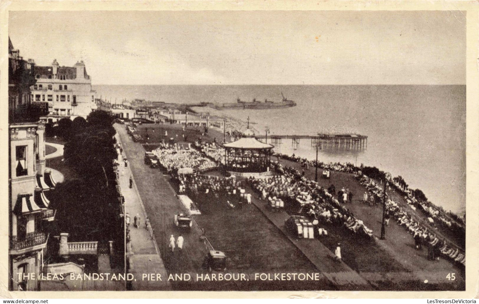 ROYAUME UNI - Angleterre - The Leas Bandstand, Pier And Harhour, Folkestone - Animé - Carte Postale Ancienne - Folkestone