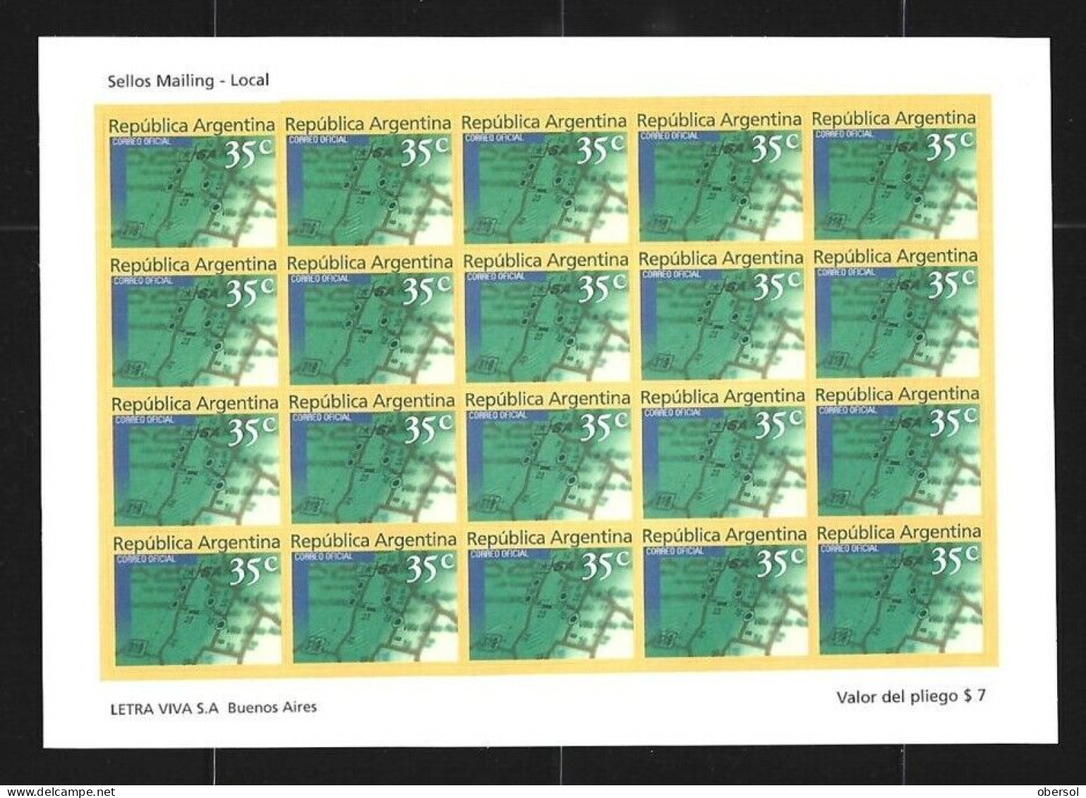 Argentina 1999 35c Mailing Minorista Self-Adhesive Complete Mini Sheet Mate Paper MNH - Neufs