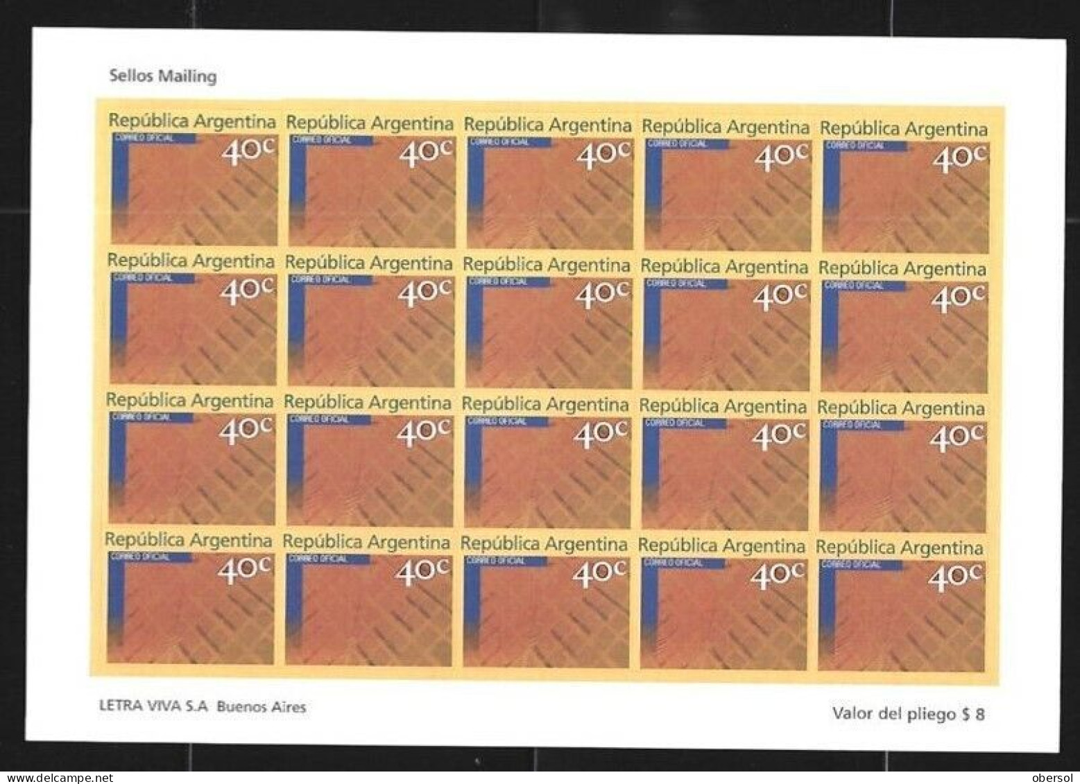 Argentina 1999 40c Mailing Minorista Self-Adhesive Complete Mini Sheet Mate Paper MNH - Neufs