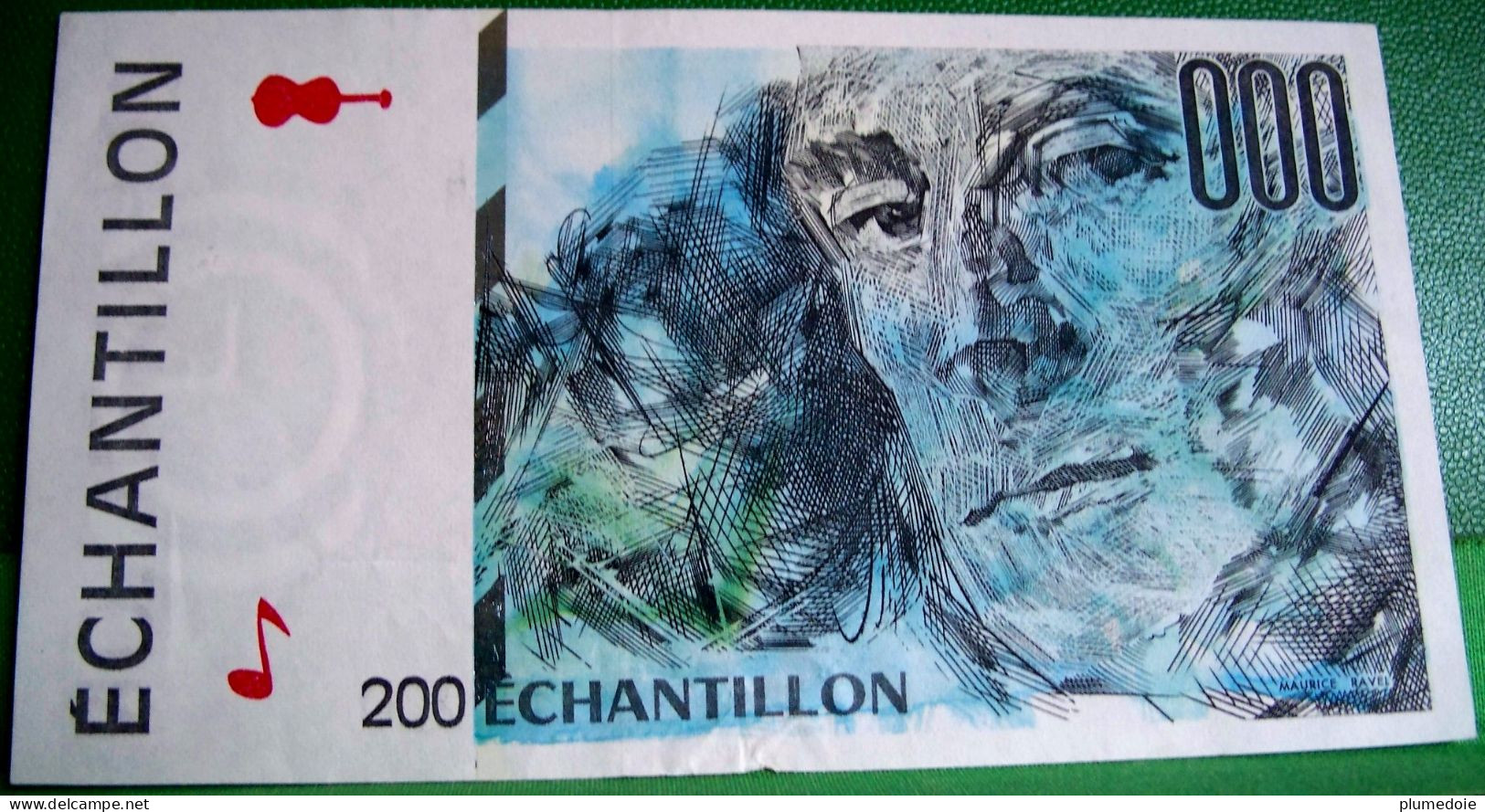 ECHANTILLON 200 FRANCS RAVEL  BLEU . FILIGRANE. FIL DE SECURITE . BILLET DE TEST POUR DISTRIBUTEUR - Fiktive & Specimen