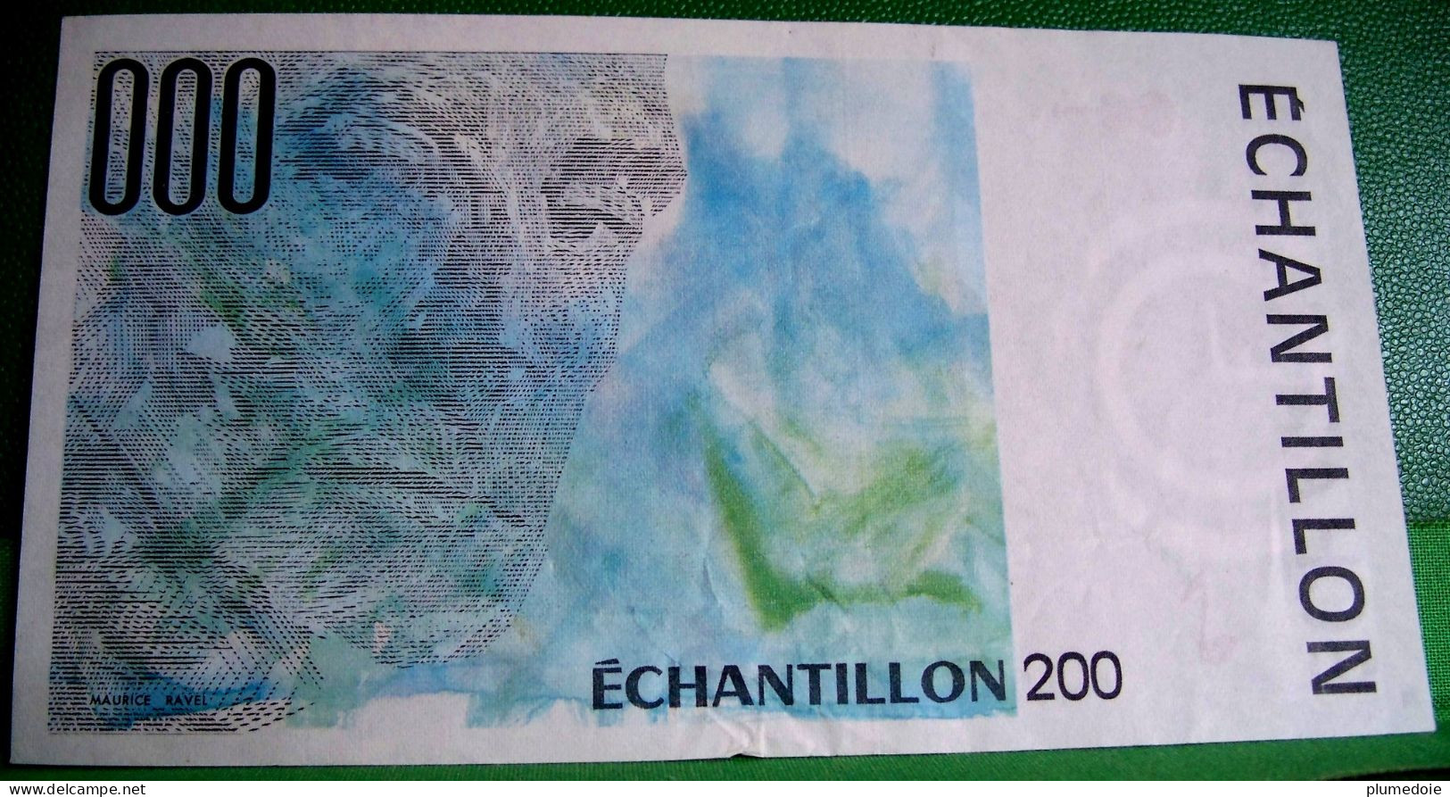 ECHANTILLON 200 FRANCS RAVEL  BLEU . FILIGRANE. FIL DE SECURITE . BILLET DE TEST POUR DISTRIBUTEUR - Fictifs & Spécimens
