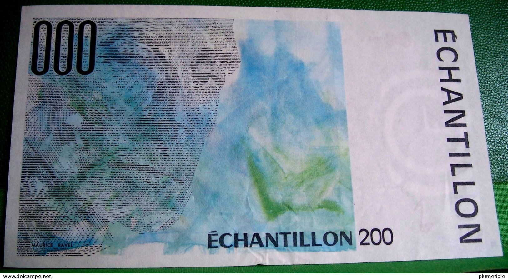 ECHANTILLON 200 FRANCS RAVEL  BLEU . FILIGRANE. FIL DE SECURITE . BILLET DE TEST POUR DISTRIBUTEUR - Specimen