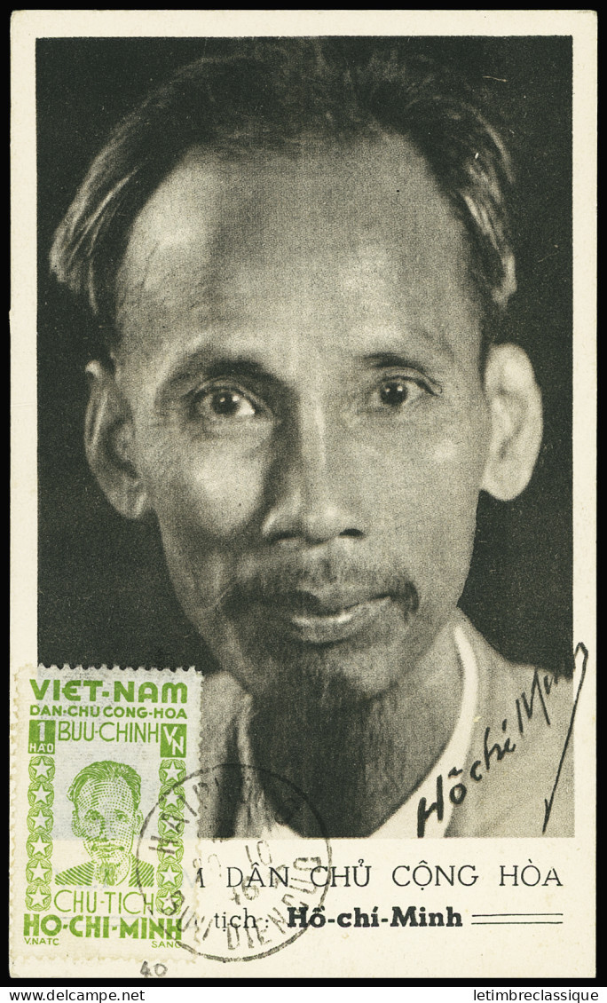 Lettre N°40 OBL CAD "Haïphong Buu Dien Cuc" (1946) Sur Carte Maximum Avec Signature Fac-simile De Ho-Chi-Minh. TB - Vietnam