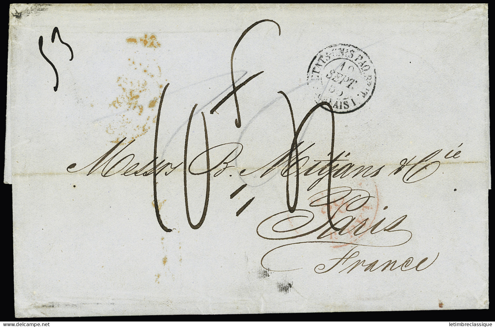 Lettre 1835-76, Five Pre-stamp Folded Covers, All Addressed To Europe Of Which Three Show Forwarding Agents' Handstamps, - Other & Unclassified