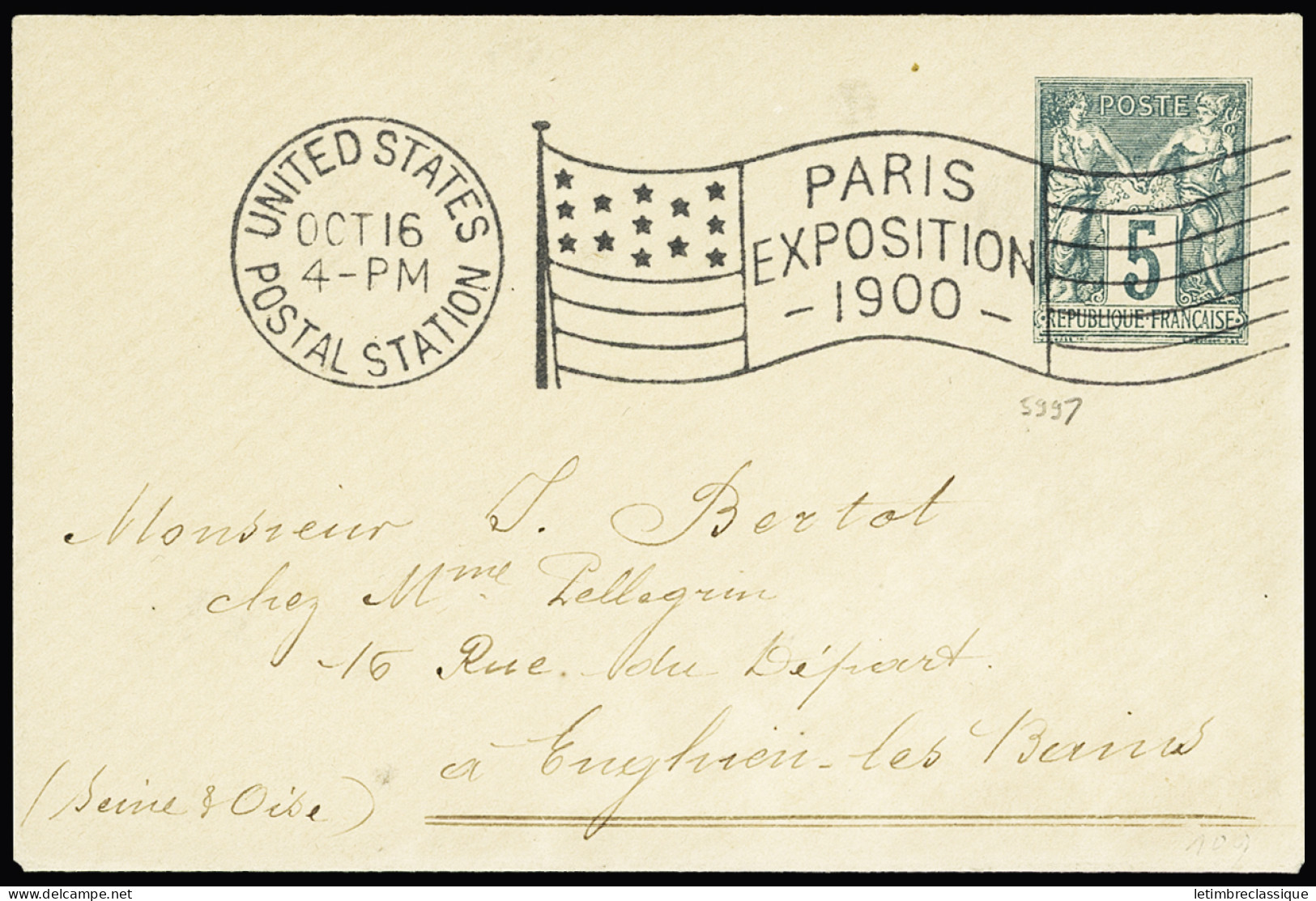 Lettre 1900 5c & 10c Postal Stationery Cards Cancelled By PARIS EXPOSITION 1900 UNITED STATES POSTAL STATION "Flag" Pmk, - Andere & Zonder Classificatie