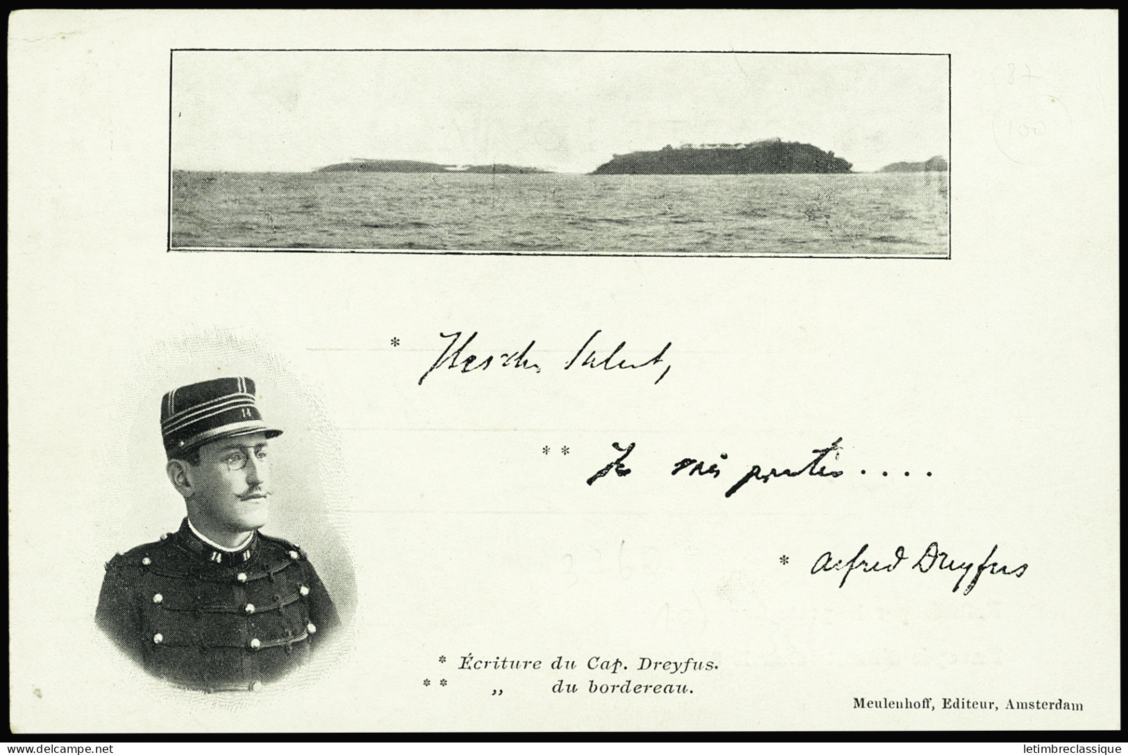 Lettre Italie n°58 sur bande de journal adressée au capitaine Alfred Dreyfus à la prison de Rennes avec cachet bleu de c