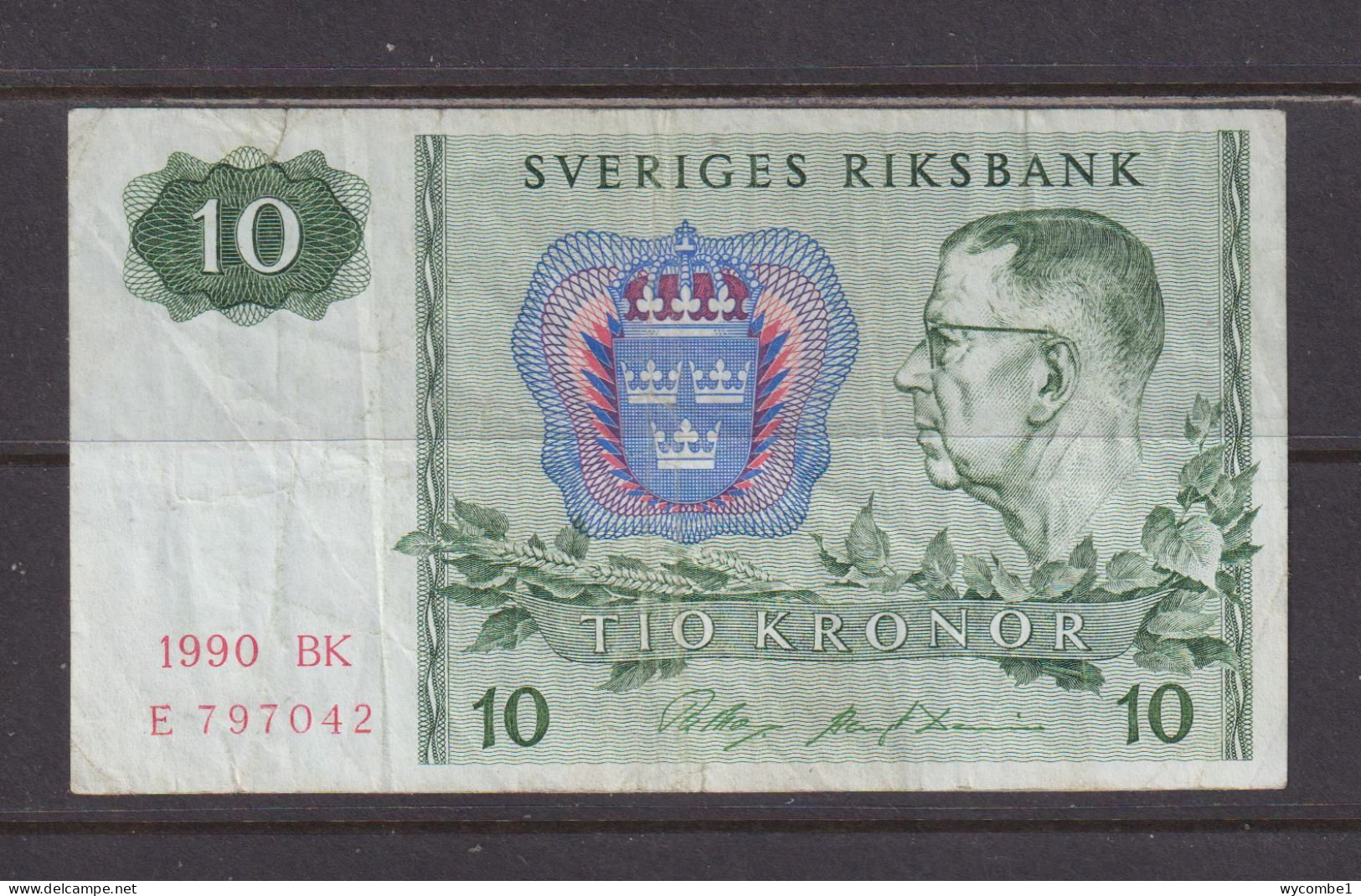 SWEDEN - 1990 10 Kronor EF/F (Small Tear) Banknote As Scans - Svezia