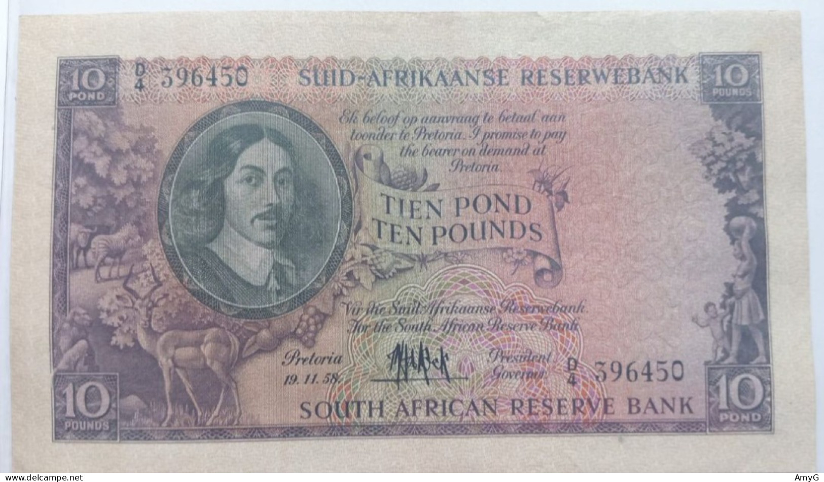 1958 South Africa 10 Pound Note ( EF ) - Zuid-Afrika