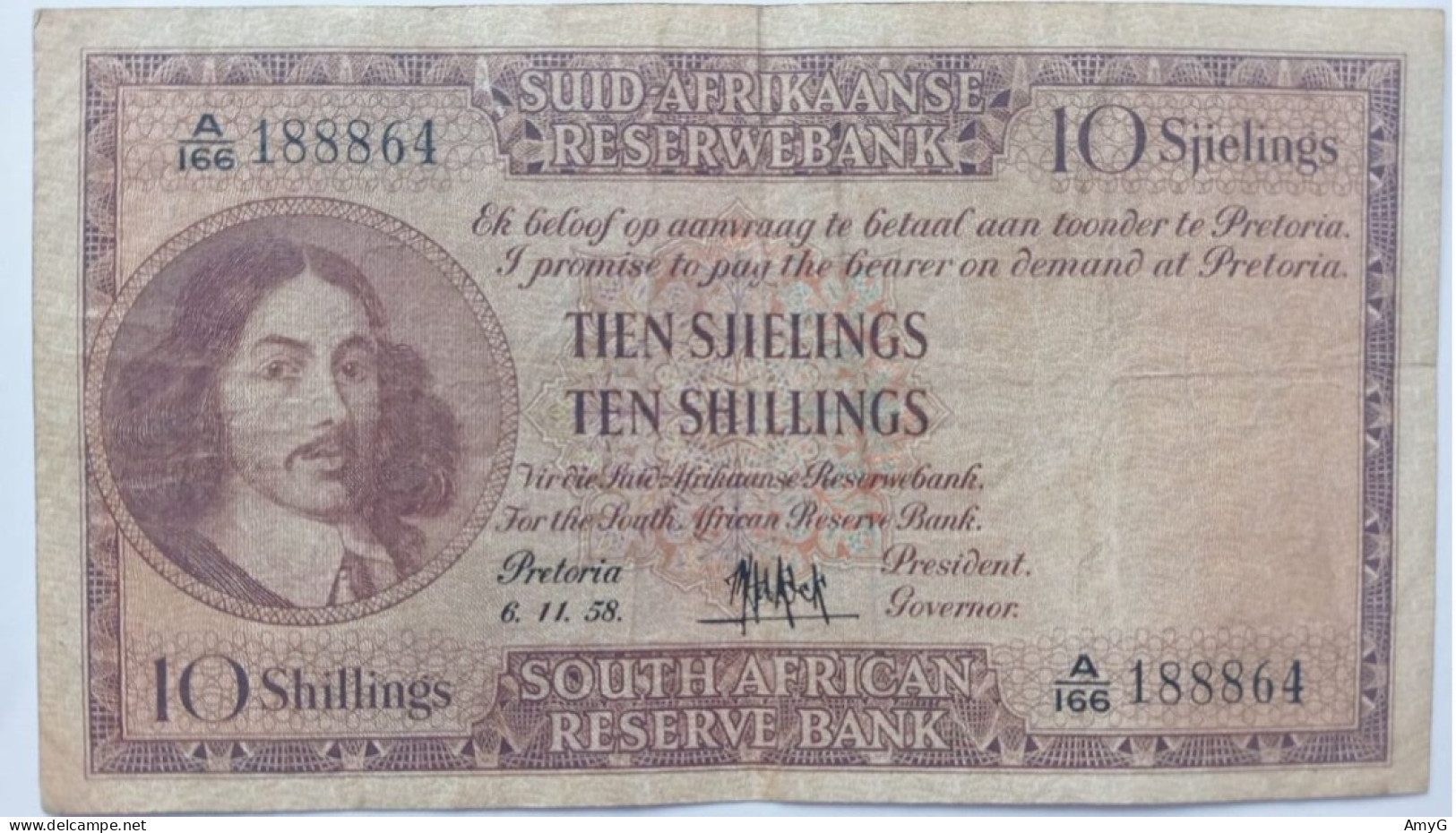 1958 South Africa 10 Shillings Note - Suráfrica