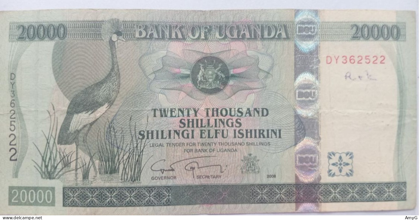 2008 Uganda 20 000 Shilingi Note - Sudafrica